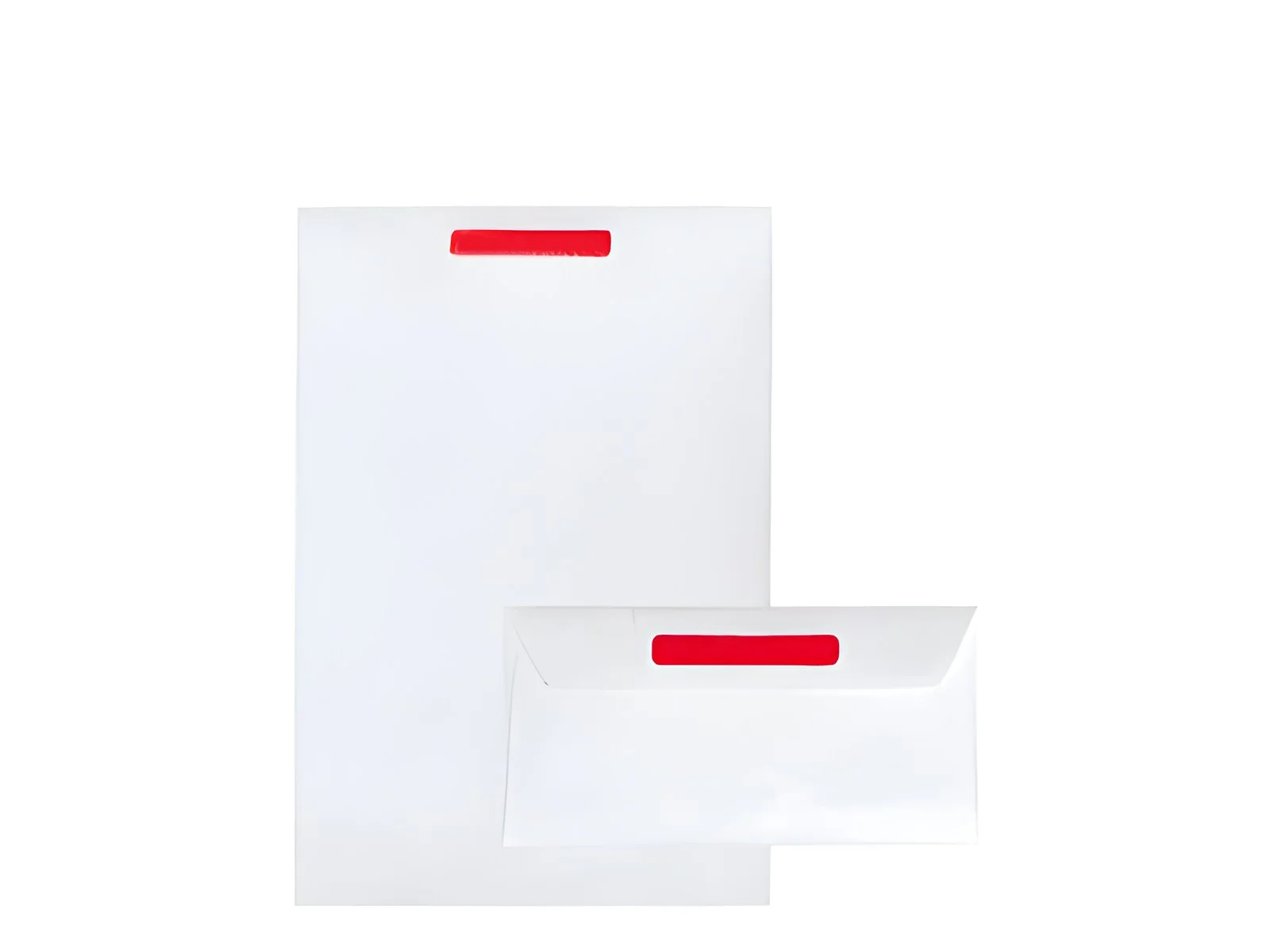 Zwei weiße Tyvek-Umschläge mit rotem Verschlussstreifen